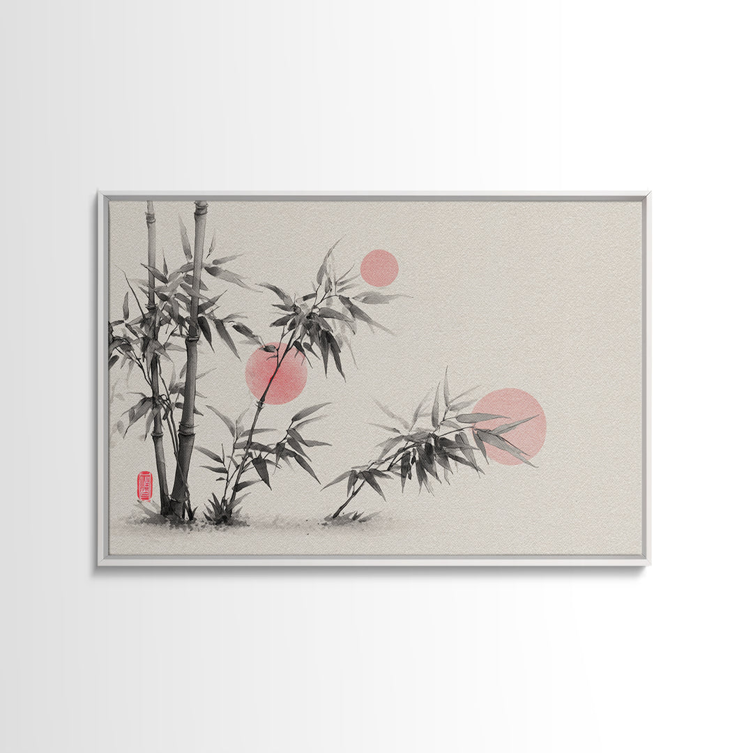 Bamboo Stalks in Sparse Ink Wash Framed Canvas Print, Zen Art, Wabi Sabi Wall Art, Living Room Decor, Zen, Statement Artwork, ZEN-3x2-6