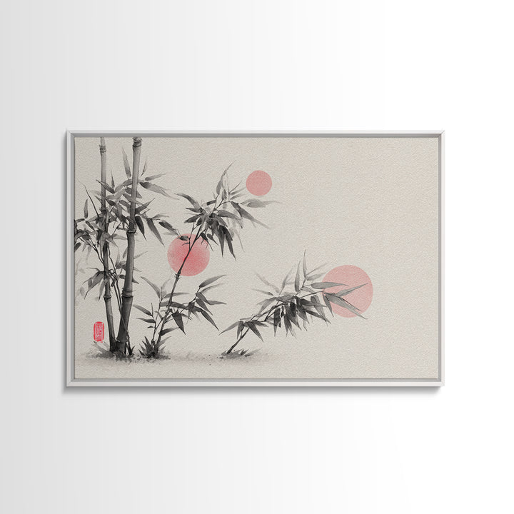 Bamboo Stalks in Sparse Ink Wash Framed Canvas Print, Zen Art, Wabi Sabi Wall Art, Living Room Decor, Zen, Statement Artwork, ZEN-3x2-6