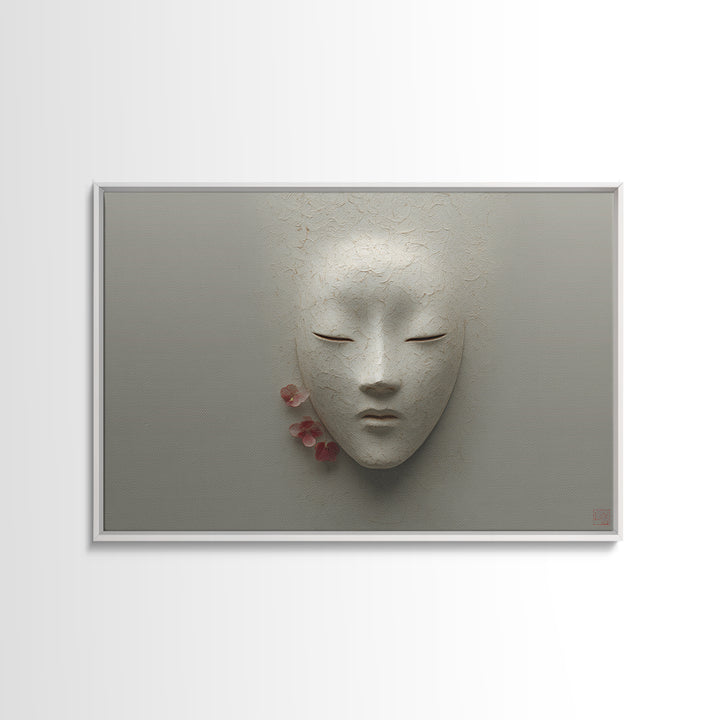 Calm Face with Closed Eyes and Simple Framed Canvas Print, Zen Art, Artist, Living Room Decor, Fine Art, Zen, Textured Painting, ZEN-3x2-74