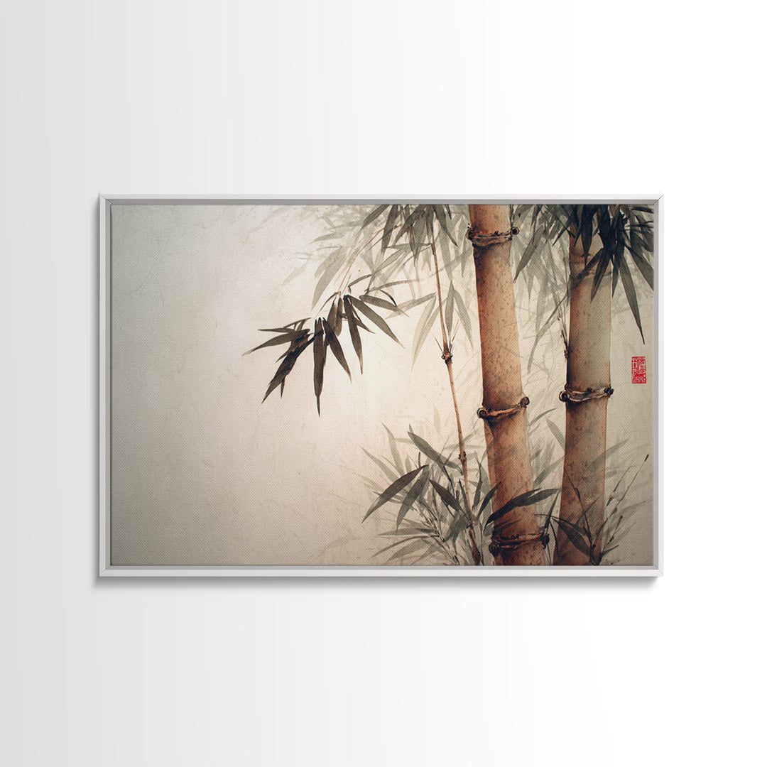 Bamboo Stalks in Sparse Ink Wash Framed Canvas Print, Zen Art, Fine Art Print, Living Room Decor, Fine Art, Zen, ZEN-3x2-78