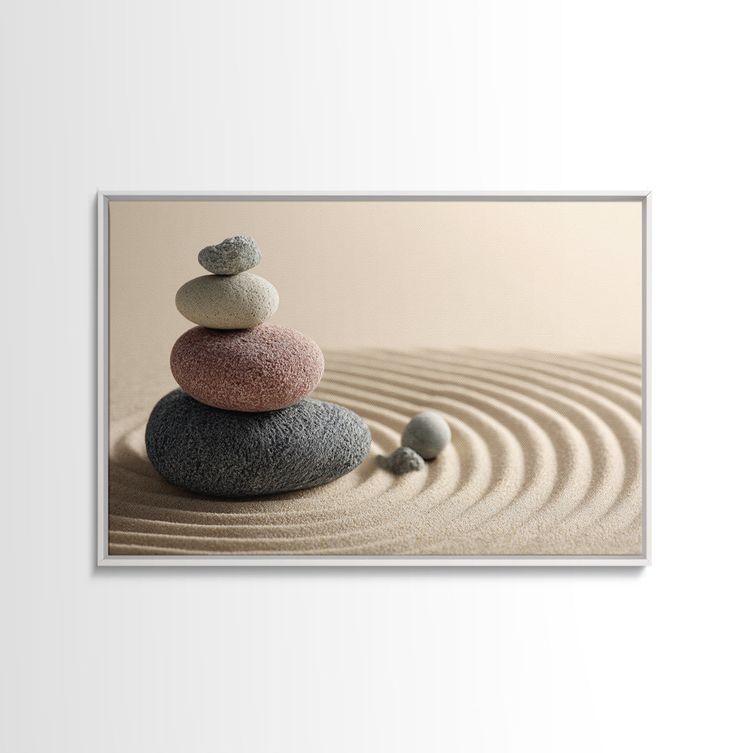 Smooth Pebbles Arranged Framed Canvas Print, Zen Art, Garden Art, Living Room Decor, Fine Art, Zen, Artist, Neutral Wall Art, ZEN-3x2-87
