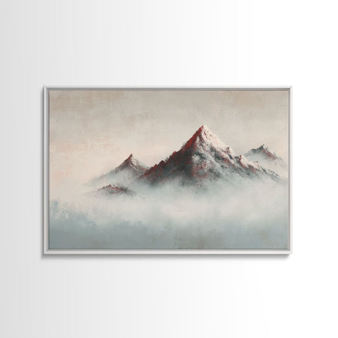 Minimal Mountain in Fog with Empty Space Framed Canvas Print, Zen Art, Contemporary Art, Living Room Decor, Oil Painting, Zen, ZEN-3x2-9