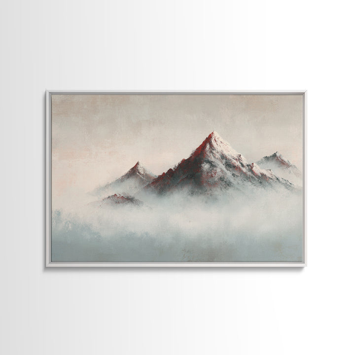 Minimal Mountain in Fog with Empty Space Framed Canvas Print, Zen Art, Contemporary Art, Living Room Decor, Oil Painting, Zen, ZEN-3x2-9