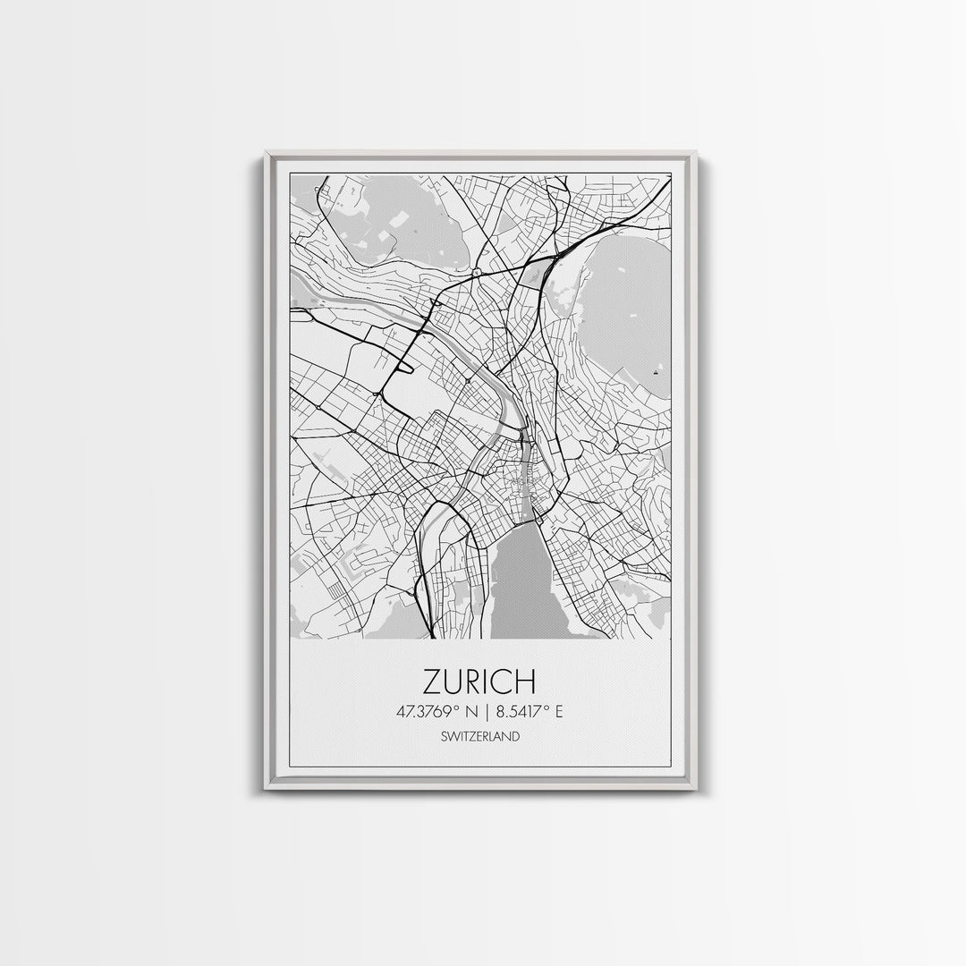 Zurich Street Map, Switzerland Map, Europe City Map Print, Minimalist Art, Wall Art, Canvas Print, Travel Art, Wall Hanging, Honeymoon Gift