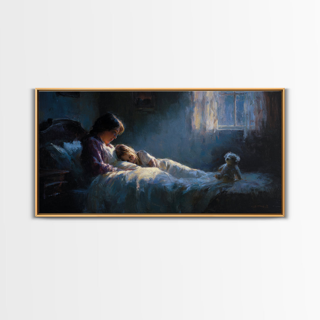 Mother Reading Bedtime Story To Child Wall Art, Cozy Kids Room Decor, Nursery Art Print, Sweet Dreams Bedroom Decor, Gift For Her