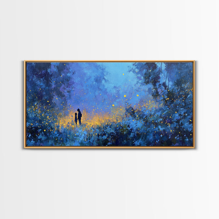 Blue Twilight Mother And Child Firefly Forest Wall Art, Moody Celestial Decor, Fantasy Nursery Print, Gift For Her, Home Decor