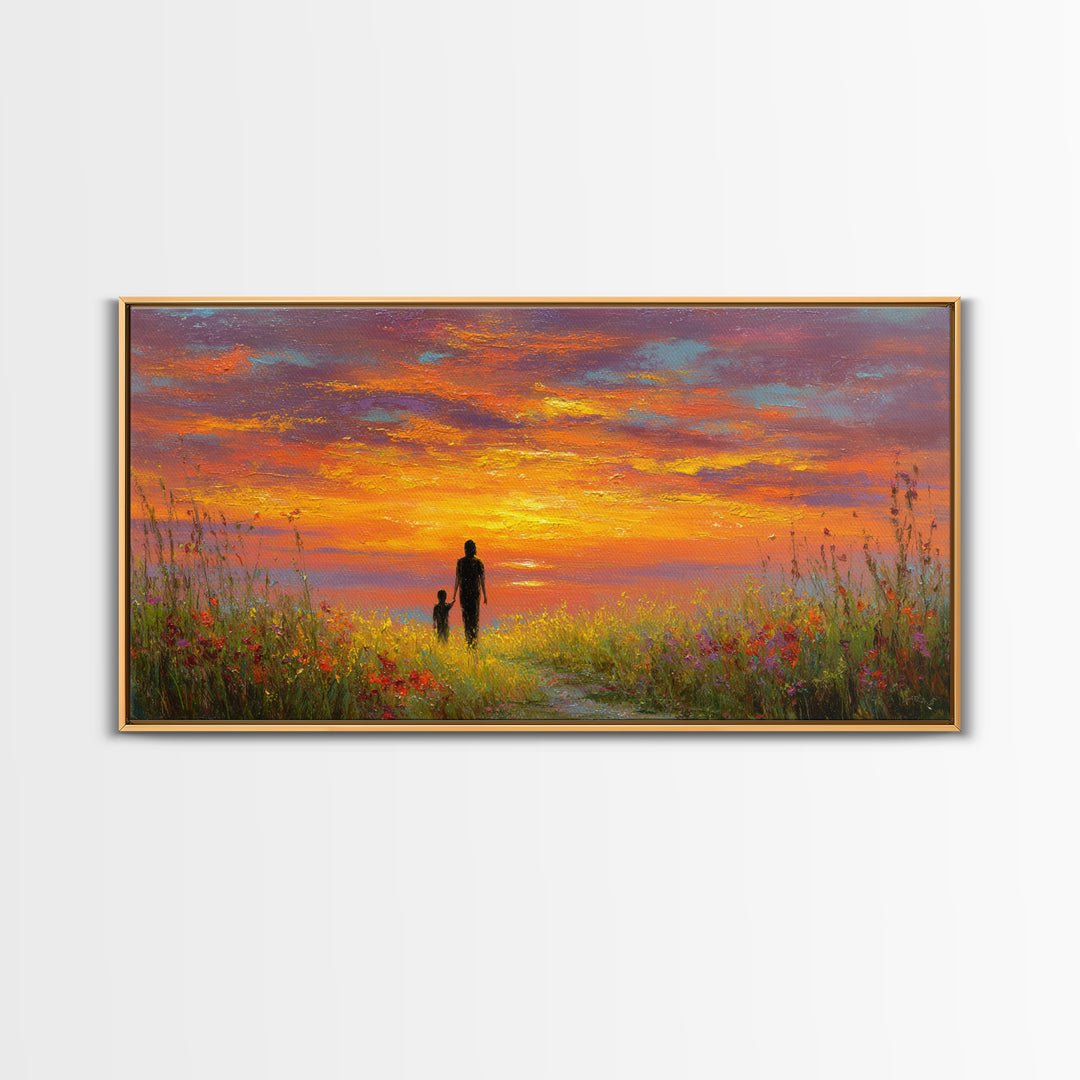 Parent And Child Sunset Path Canvas Print, Colorful Landscape Wall Art, Family Gift, Living Room Decor, Housewarming Gift