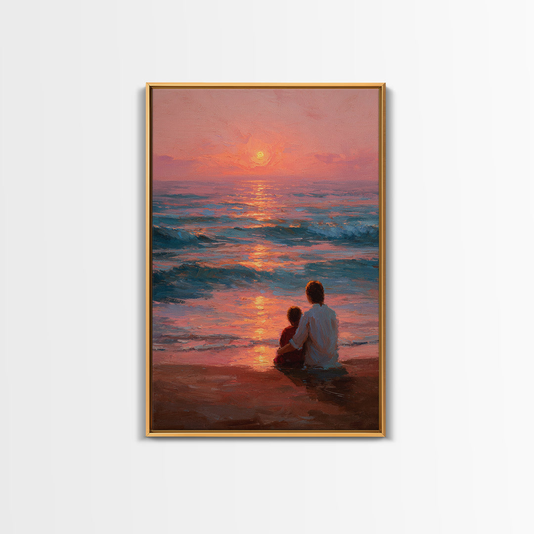 Parent And Child By Rose Ocean Sunset Canvas Print, Beach Wall Art, Coastal Home Decor, Family Gift, Living Room Wall Decor