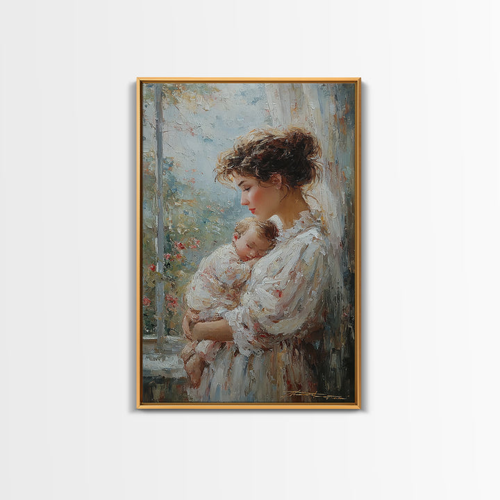 Mother With Sleeping Newborn In Soft Window Light Wall Art, Feminine Nursery Decor, New Mom Gift, Romantic Bedroom Decor