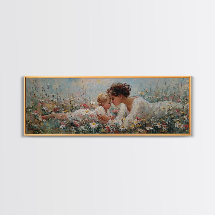 Mother And Baby In Wildflowers Canvas Print, Tender Nursery Wall Art, Christian Decor, Floral Meadow, Gift For Her, Home Decor
