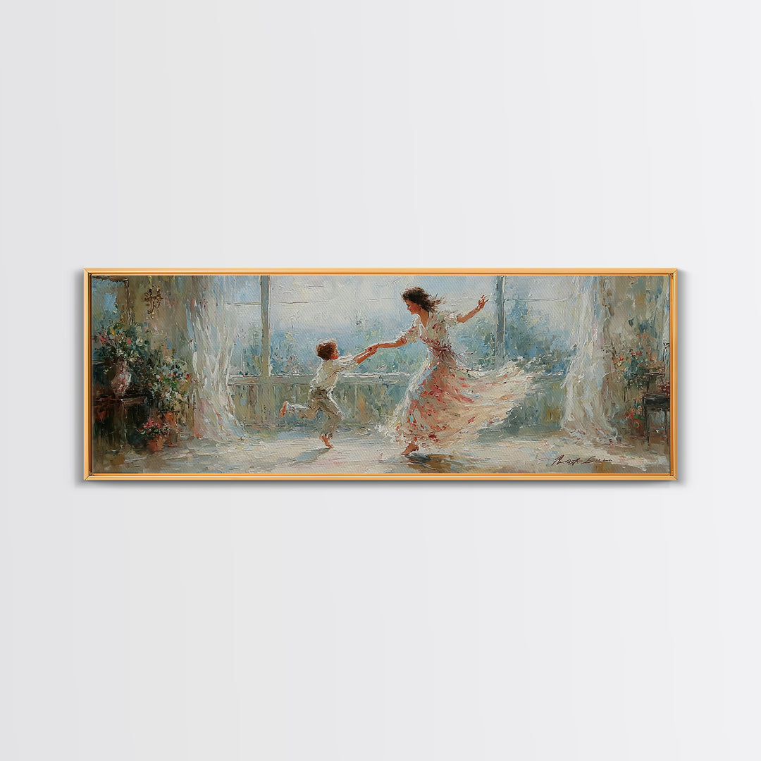 Mother And Child Dancing By Bright Window Wall Art, Impressionist Floral Room, Feminine Bedroom Decor, Gift For Mom, Fine Art Print