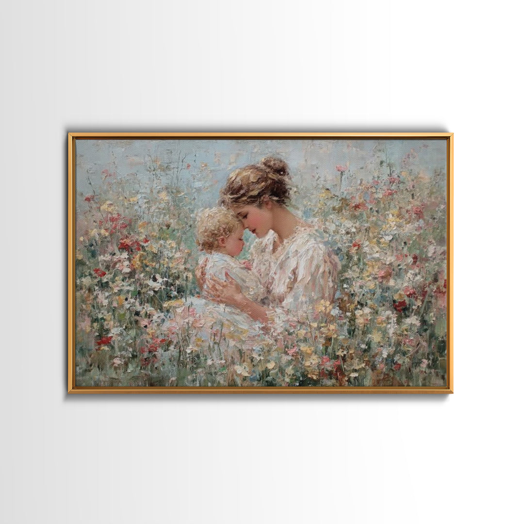Impressionist Mother And Child In Blooming Garden Wall Art, Floral Nursery Decor, Fine Art Print, Gift For Mom, Home Decor