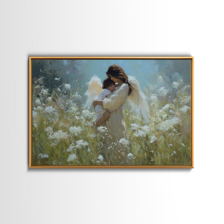 Protective Angel Mother And Baby Wall Art, Christian Nursery Decor, Spiritual Canvas Wall Art, Gift For Mom, Fine Home Decor