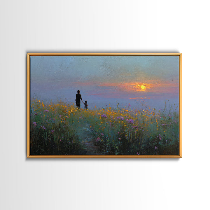 Mother And Child Meadow Sunset Wall Art, Impressionist Wildflower Landscape Print, Peaceful Nature Decor, Gift For Mom, Living Room Decor