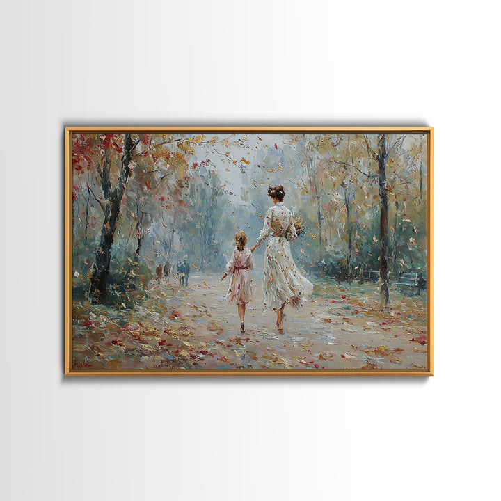 Mother And Daughter Strolling In Spring Park Wall Art, Impressionist Oil Painting Print, Feminine Home Decor, Gift For Mom