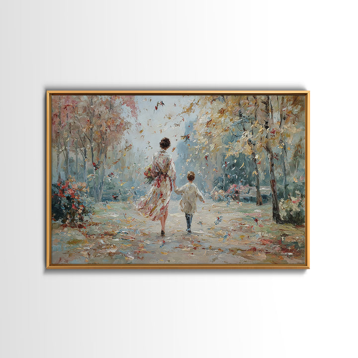 Mother And Child Autumn Park Walk Wall Art, Impressionist Painting Print, Feminine Living Room Decor, Housewarming Gift For Her