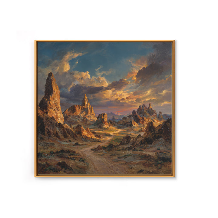 Dramatic Desert Mountain Landscape Wall Art, Western Sunset Canyon Painting Print, Modern Landscape Living Room Wall Art