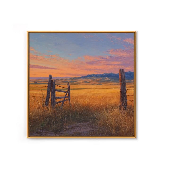 Golden Field Country Landscape Oil Painting Wall Art, Rustic Farm Sunset Hillside Canvas Print Home Decor