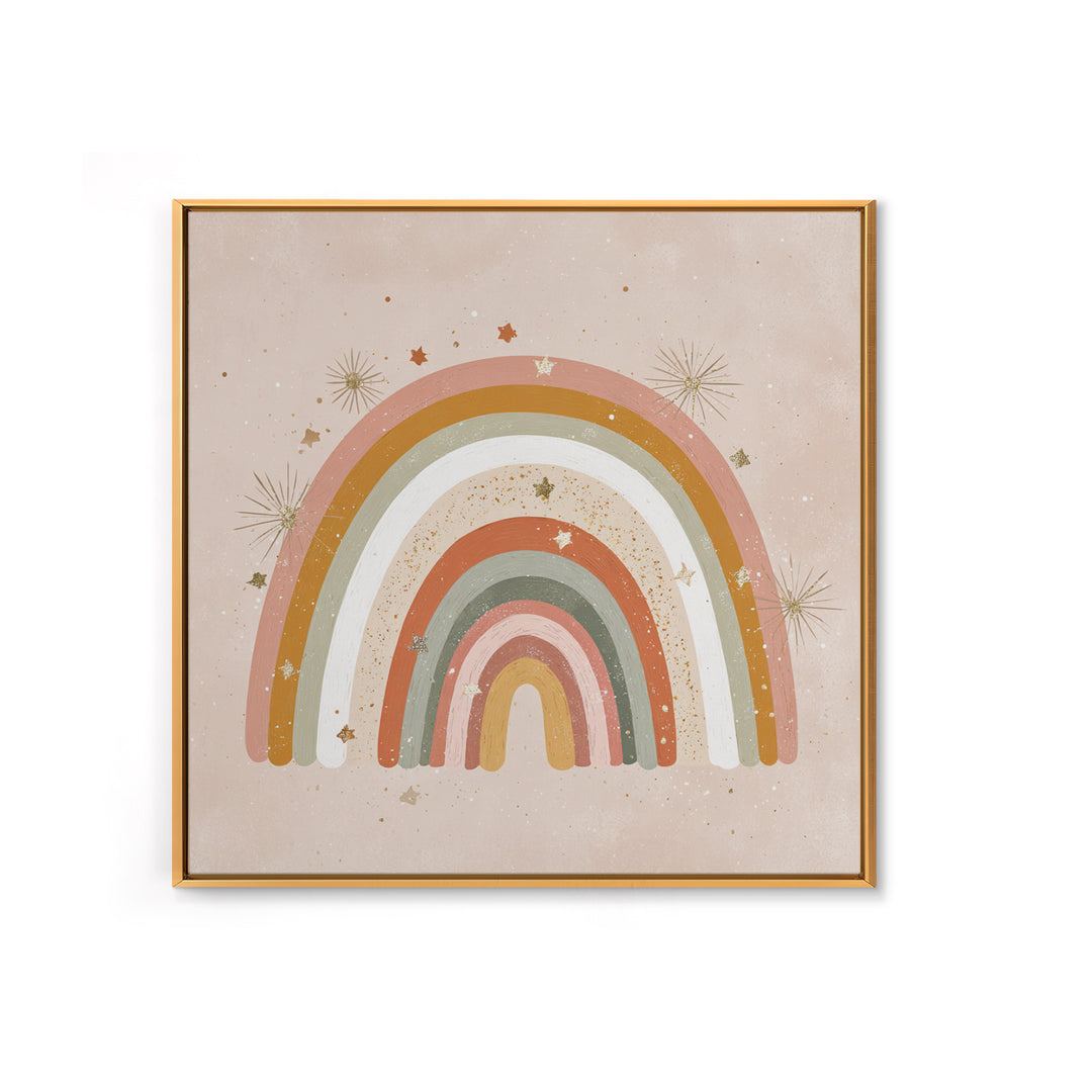 Muted Rainbow With Stars Canvas Print, Boho Nursery Wall Decor, Kids Room Art, Pastel Home Decor, Baby Shower Gift For Girl Nursery Decor