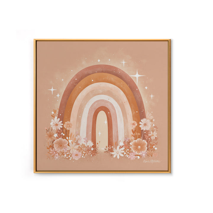 Peach Floral Rainbow Wall Art, Daisy Nursery Decor, Boho Kids Room Art, Feminine Wall Decor, Baby Girl Nursery Canvas Print