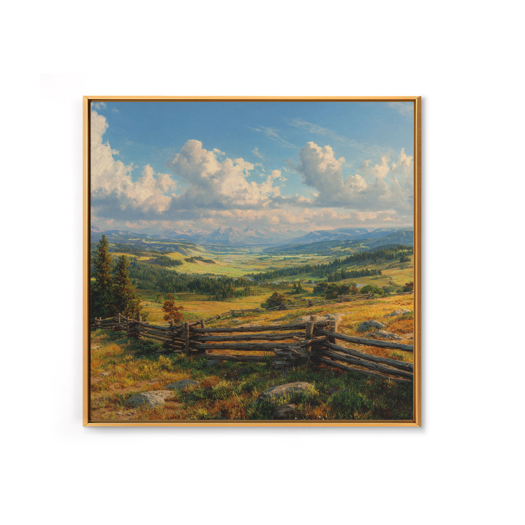 Wide Mountain Valley Landscape Wall Art, Rustic Country Canvas Print, Large Western Farmhouse Decor For Living Room