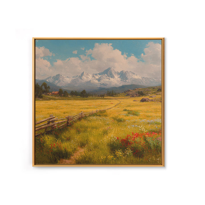Sunny Alpine Meadow Landscape Wall Art, Wildflower Field Canvas Print, Country Farmhouse Decor, Mountain Nature Art