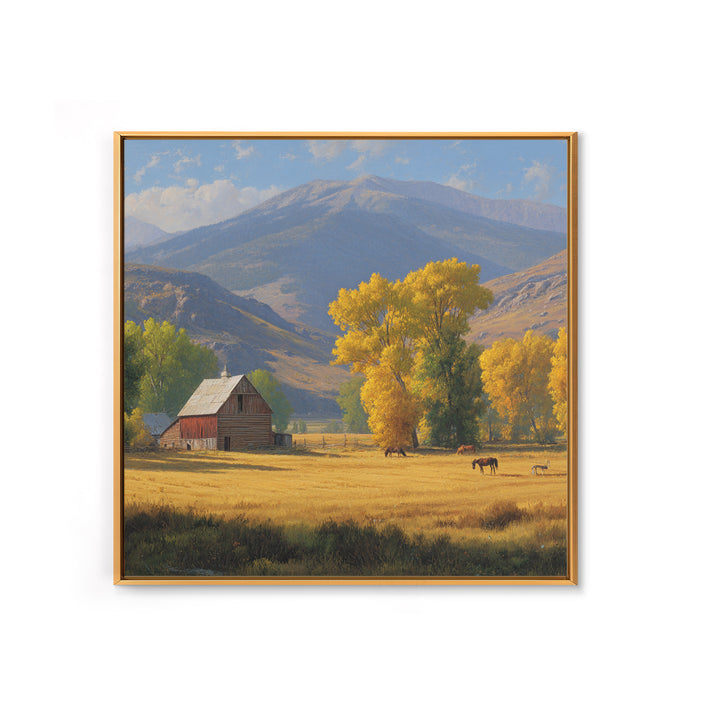 Golden Autumn Barn Landscape Wall Art Canvas Print Rustic Farmhouse Country Home Decor Large Landscape Art