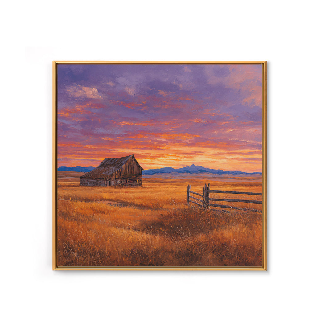 Old Barn At Pink Sunset Wall Art, Rustic Country Landscape Canvas Print, Farmhouse Home Decor, Cozy Living Room Country Wall Art