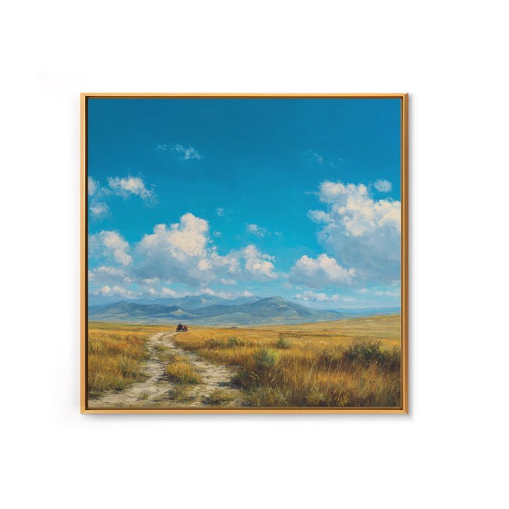 Golden Prairie Wagon Landscape Wall Art, Western Country Sunset Painting, Rustic Home Decor, Large Modern Art Print Canvas