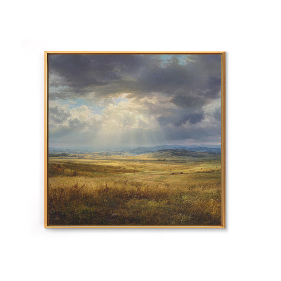 Sun Rays Over Golden Prairie Wall Art, Dramatic Western Landscape Canvas Print, Rustic Country Decor, Large Nature Living Room Art