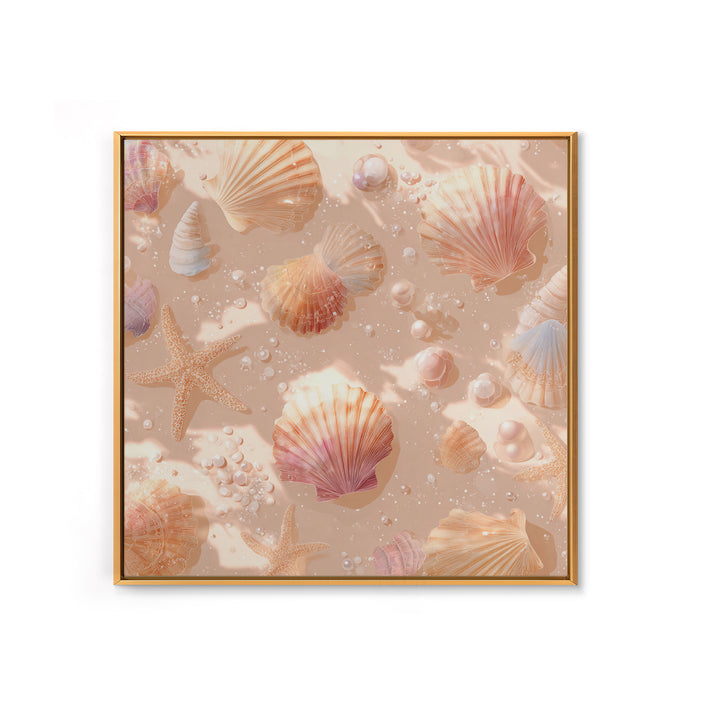Blush Seashells And Starfish Canvas Print, Coastal Wall Art, Beach House Decor, Ocean Nursery Decor, Soft Nautical Decor