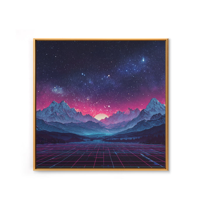 Neon Retro Mountains At Night Wall Art, Synthwave Landscape Print, Futuristic Gaming Room Decor, Vaporwave Aesthetic Wall Art