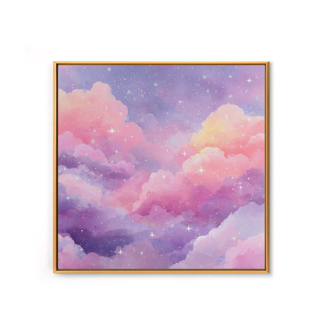 Pink Lavender Starry Clouds Wall Art, Pastel Celestial Canvas Print, Dreamy Nursery Decor, Girls Room Decor, Whimsical Art