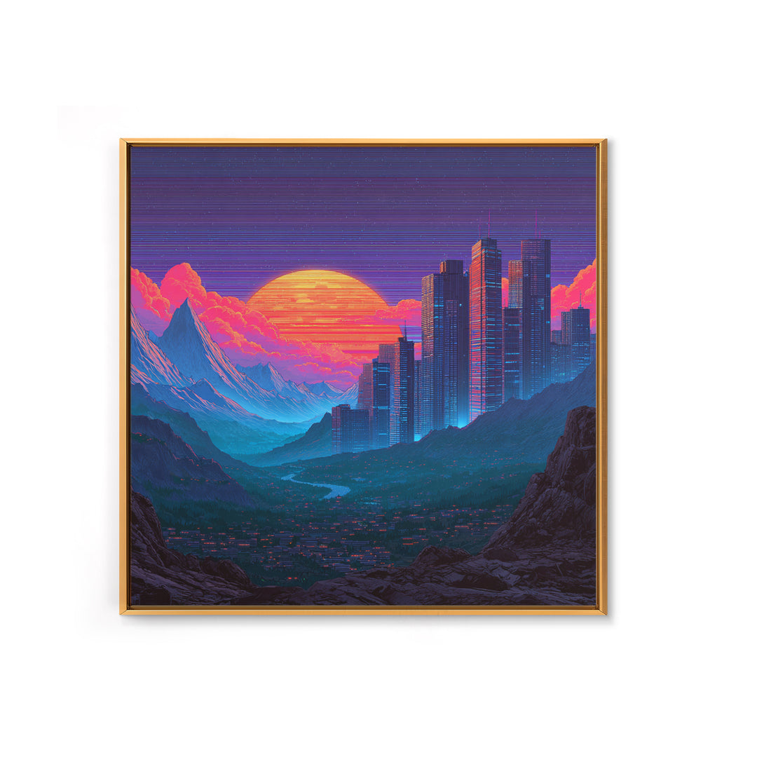 Cyberpunk City Neon Sunset Landscape Wall Art Futuristic Skyline Painting Gaming Room Decor Modern Wall Art Canvas Print