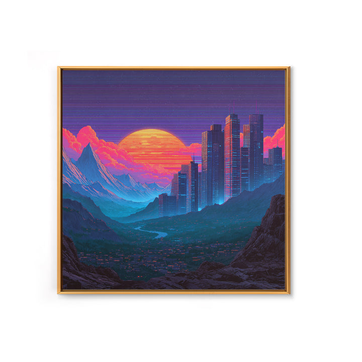 Cyberpunk City Neon Sunset Landscape Wall Art Futuristic Skyline Painting Gaming Room Decor Modern Wall Art Canvas Print