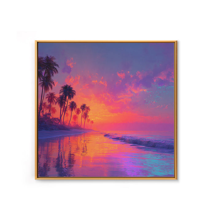 Dreamy Tropical Sunset Beach Wall Art, Colorful Coastal Ocean Canvas Print, Beach House Decor, Modern Coastal Art Print