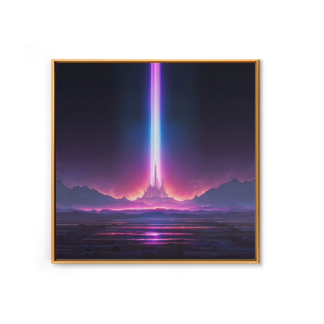 Futuristic Neon City With Beams Of Light Wall Art Canvas Print Modern Sci Fi Decor For Living Room