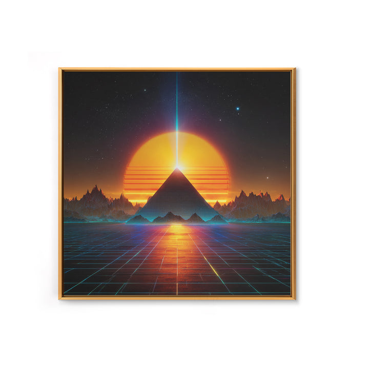 Retro Futuristic Pyramid Sunset Wall Art Neon Sci Fi Landscape Print Modern Abstract Art Print For Home Decor Living Room