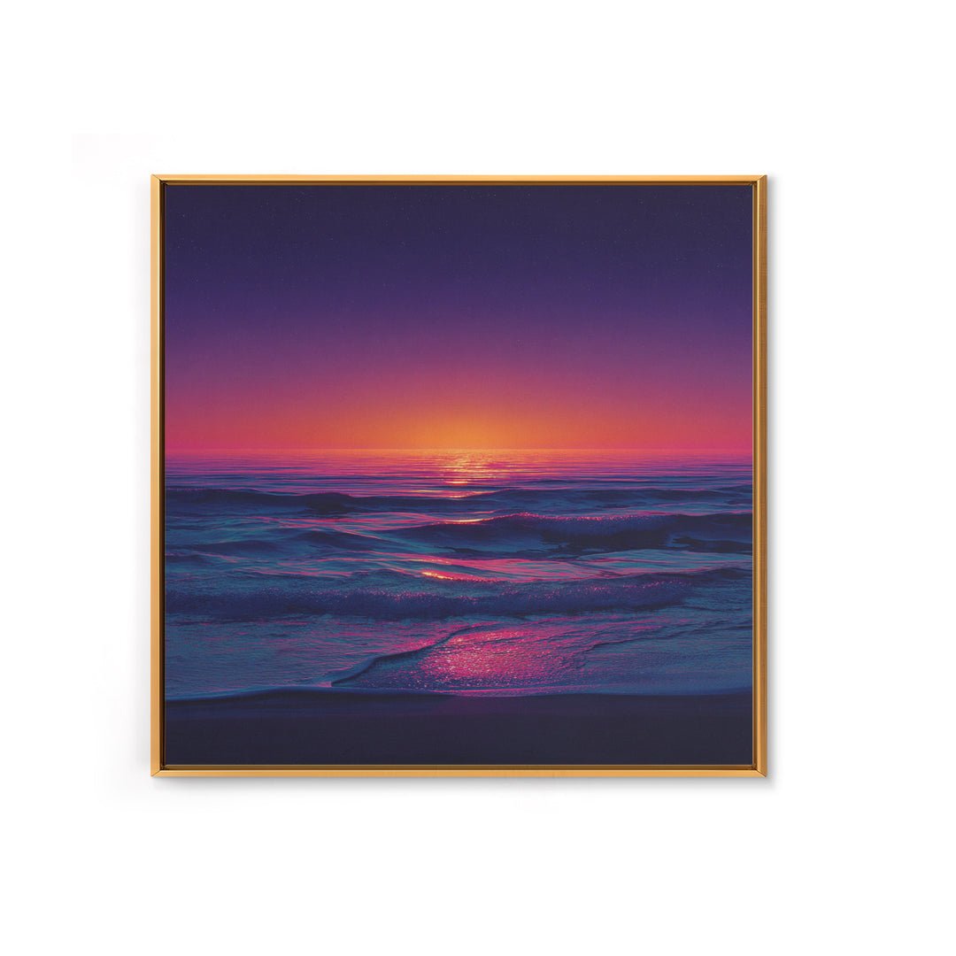 Neon Sunset Over Ocean Waves Wall Art, Colorful Coastal Landscape Print, Modern Beach House Decor Canvas Print