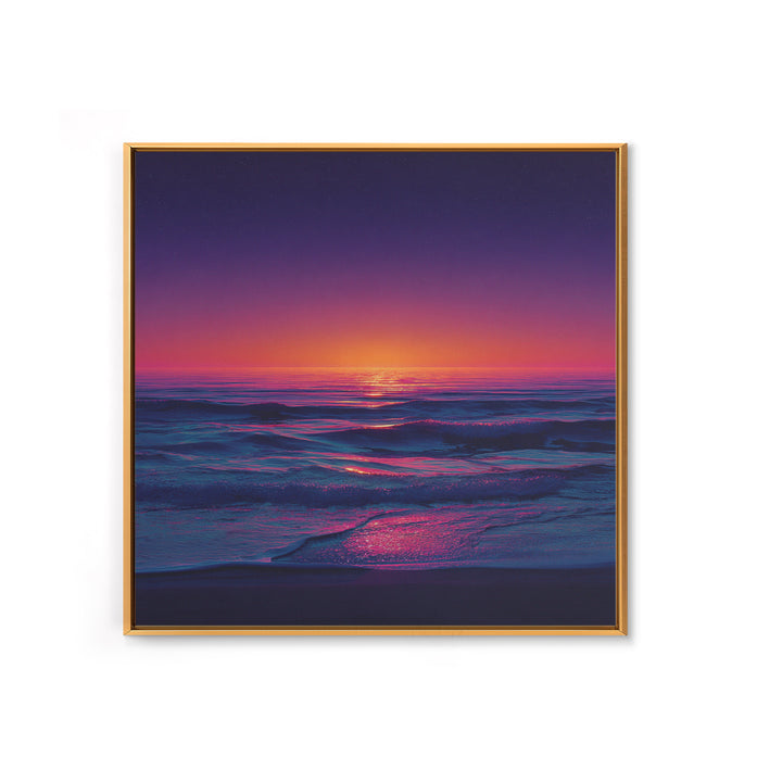 Neon Sunset Over Ocean Waves Wall Art, Colorful Coastal Landscape Print, Modern Beach House Decor Canvas Print