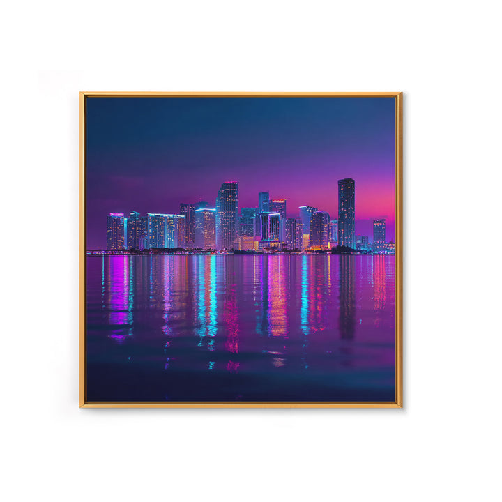 Neon City Skyline At Night Wall Art, Futuristic Urban Landscape Print, Cyberpunk Home Decor, Colorful Cityscape Canvas Print