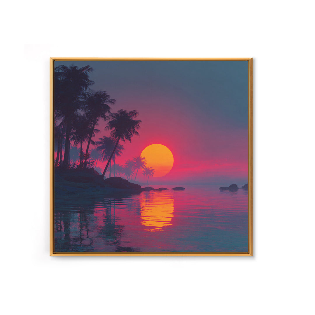 Pink And Teal Tropical Sunset Wall Art, Dreamy Coastal Landscape Canvas Print, Beach House Decor, Modern Ocean Painting