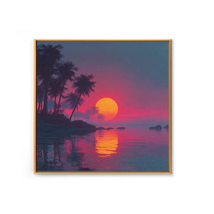 Pink And Teal Tropical Sunset Wall Art, Dreamy Coastal Landscape Canvas Print, Beach House Decor, Modern Ocean Painting