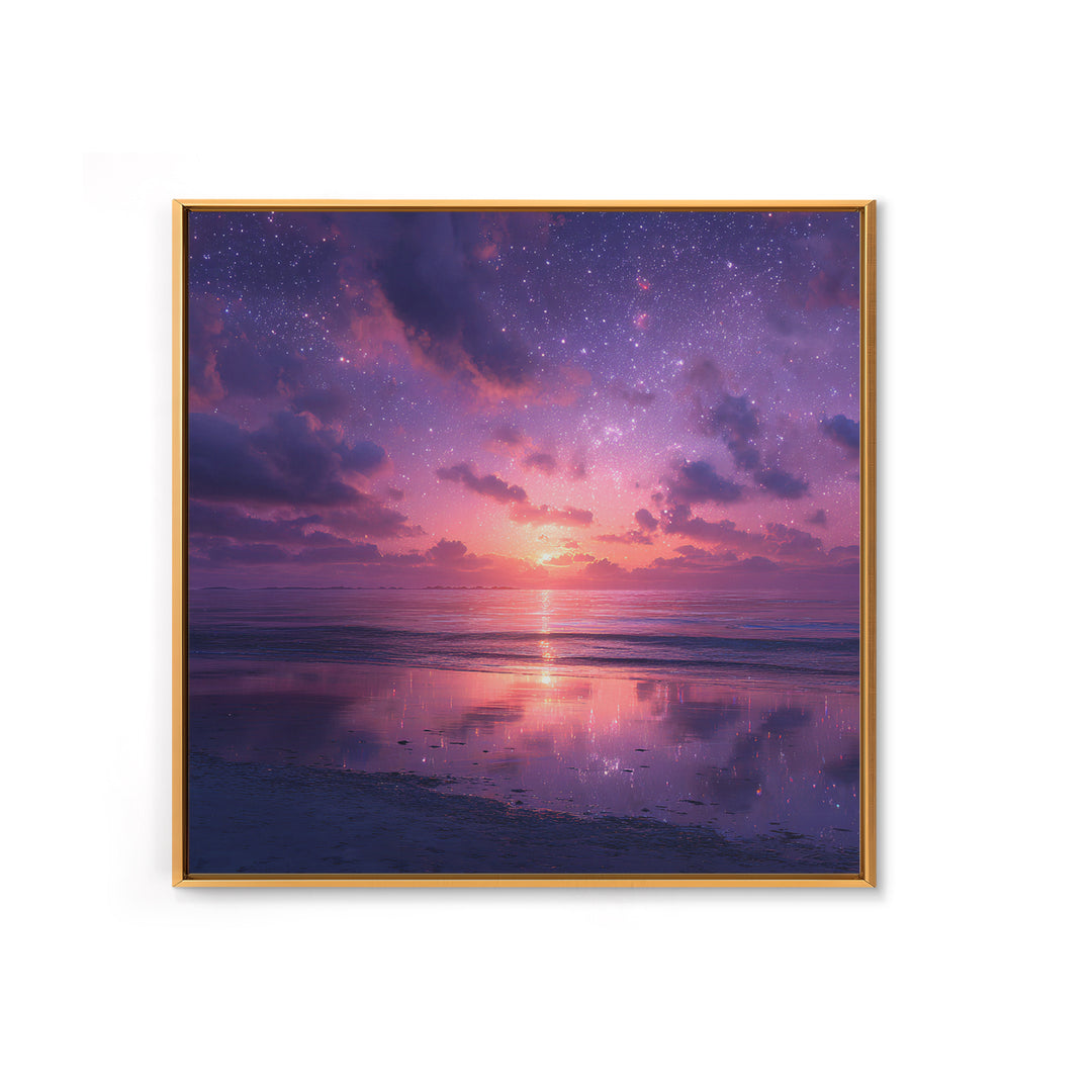 Dreamy Starlit Ocean Sunset Wall Art, Purple Night Sky Seascape Canvas Print, Calming Coastal Decor, Bedroom Artwork