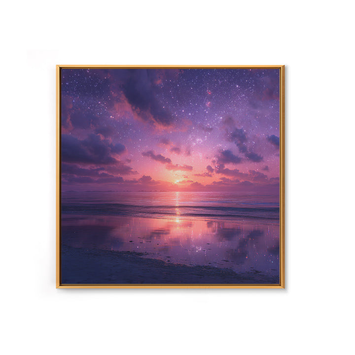 Dreamy Starlit Ocean Sunset Wall Art, Purple Night Sky Seascape Canvas Print, Calming Coastal Decor, Bedroom Artwork