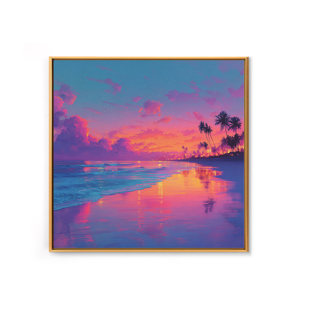Colorful Seaside Sunset Wall Art, Tropical Ocean Beach Print, Vibrant Coastal Decor, Modern Summer Ocean Wall Art