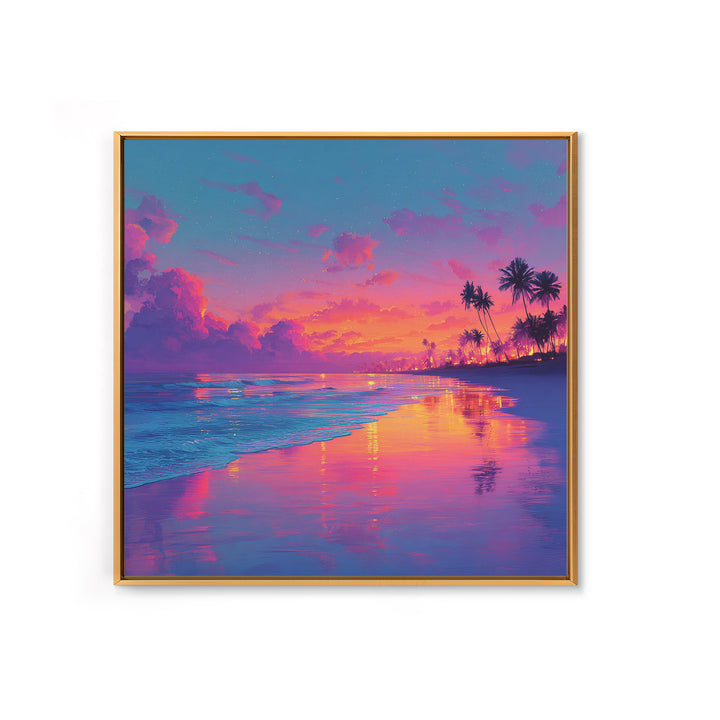 Colorful Seaside Sunset Wall Art, Tropical Ocean Beach Print, Vibrant Coastal Decor, Modern Summer Ocean Wall Art
