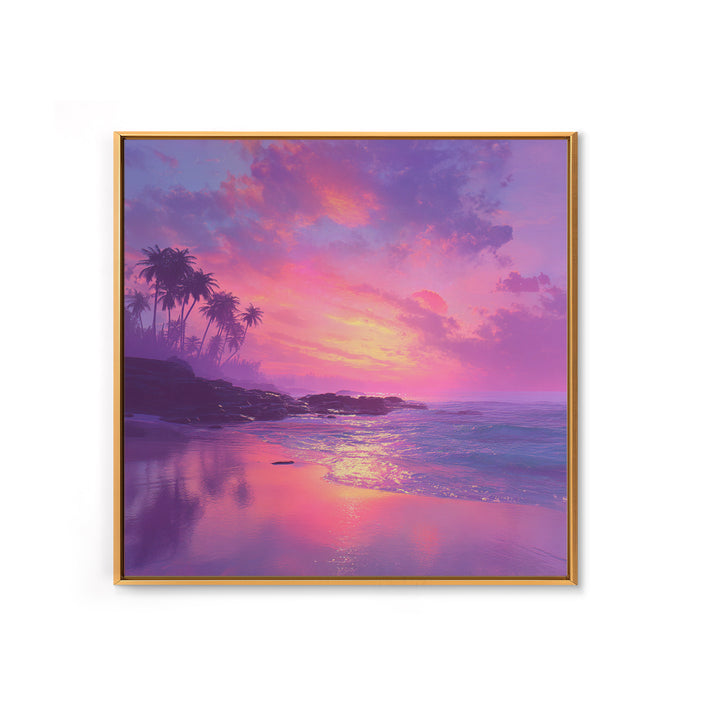 Dreamy Pink Ocean Sunset Wall Art, Tropical Beach Landscape Canvas Print, Pastel Coastal Home Decor For Living Room