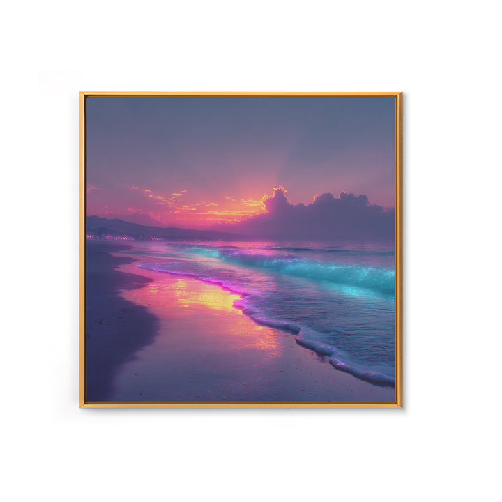 Vibrant Neon Ocean Sunset Landscape Large Wall Art Canvas Print Contemporary Coastal Home Decor