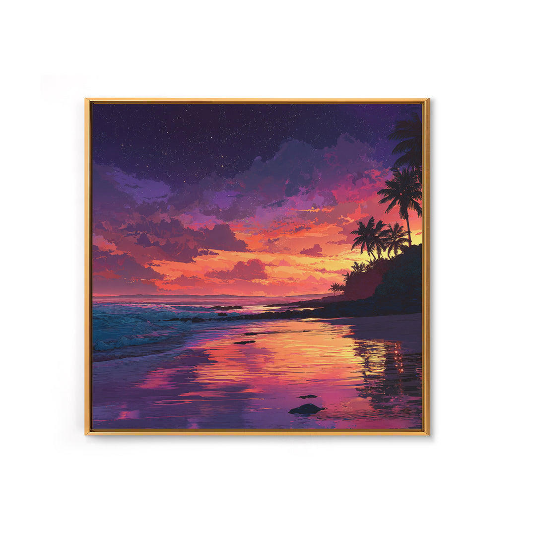 Vibrant Tropical Sunset Beach Wall Art, Colorful Coastal Ocean Painting Print, Summer Beach House Decor Living Room Wall Art